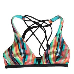 Bikini Swim Top Strappy Cross Bright Back Multi Color SZ XS